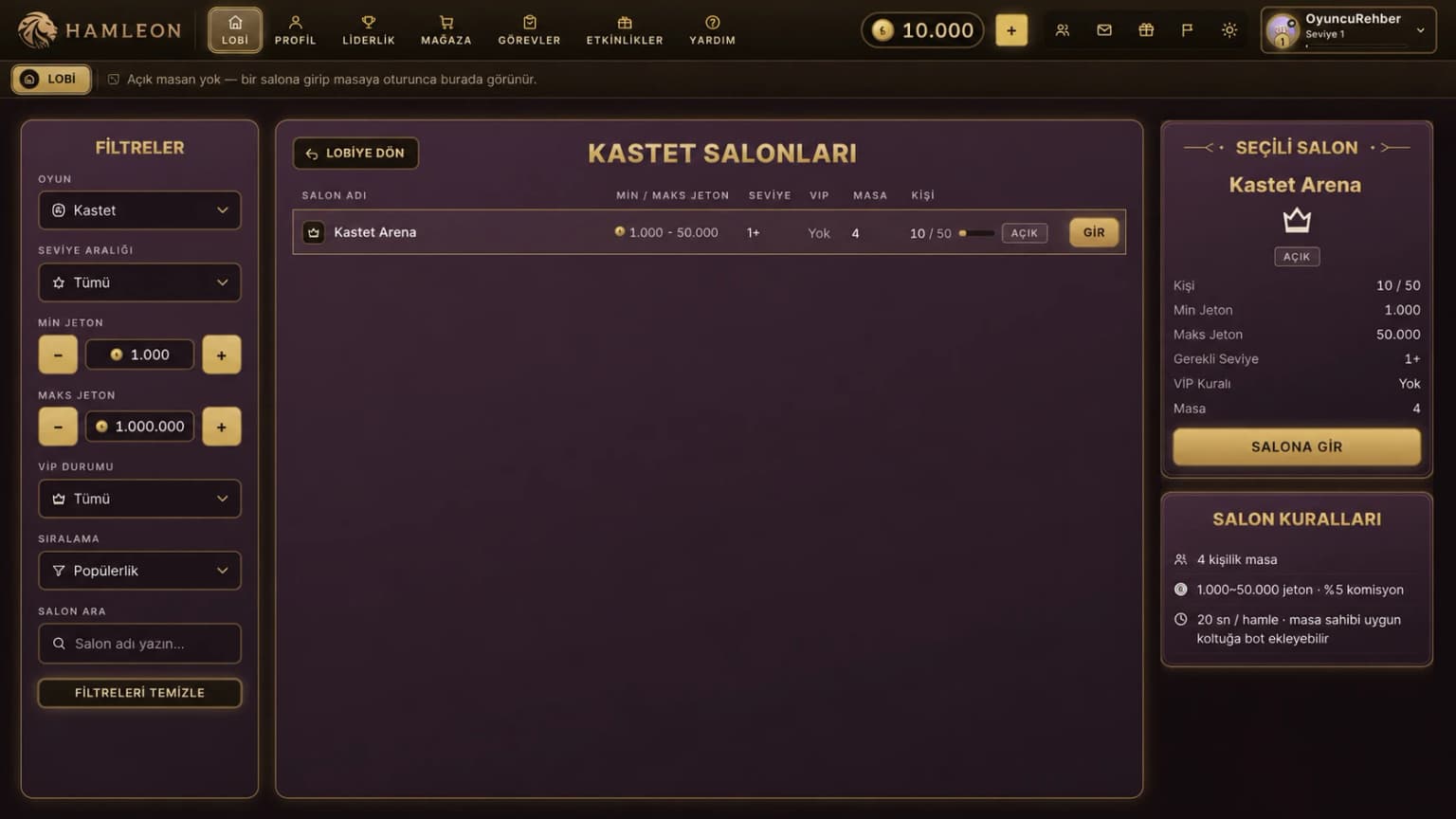 Kastet — Kastet salon listesi